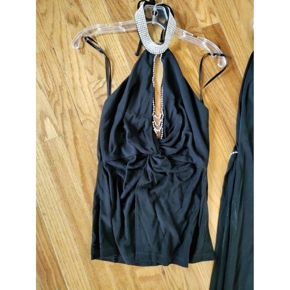 Nicole Bakti Sexy Fitted Stretch Rhinestone Evening Pantsuit SMALL Wide Leg NICE - Picture 2 of 10